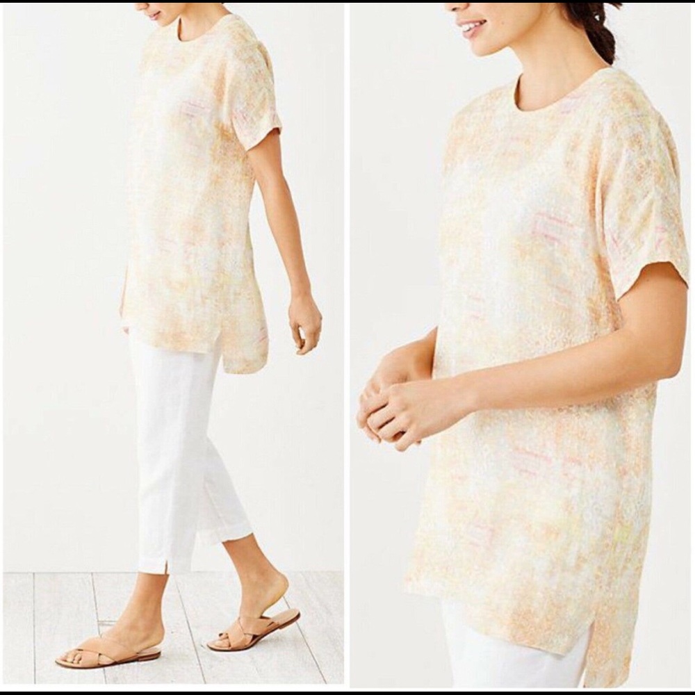 NEW J. Jill Pure Jill Tiger Lyft Tapestry-Print Sheer Linen-Blend Tunic XS
